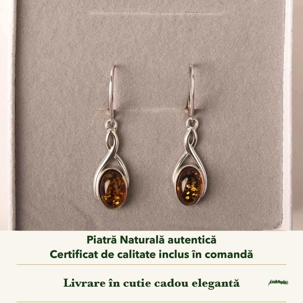 Cercei cu Chihlimbar în cutia cadou CraftMystic, cu certificatul de calitate