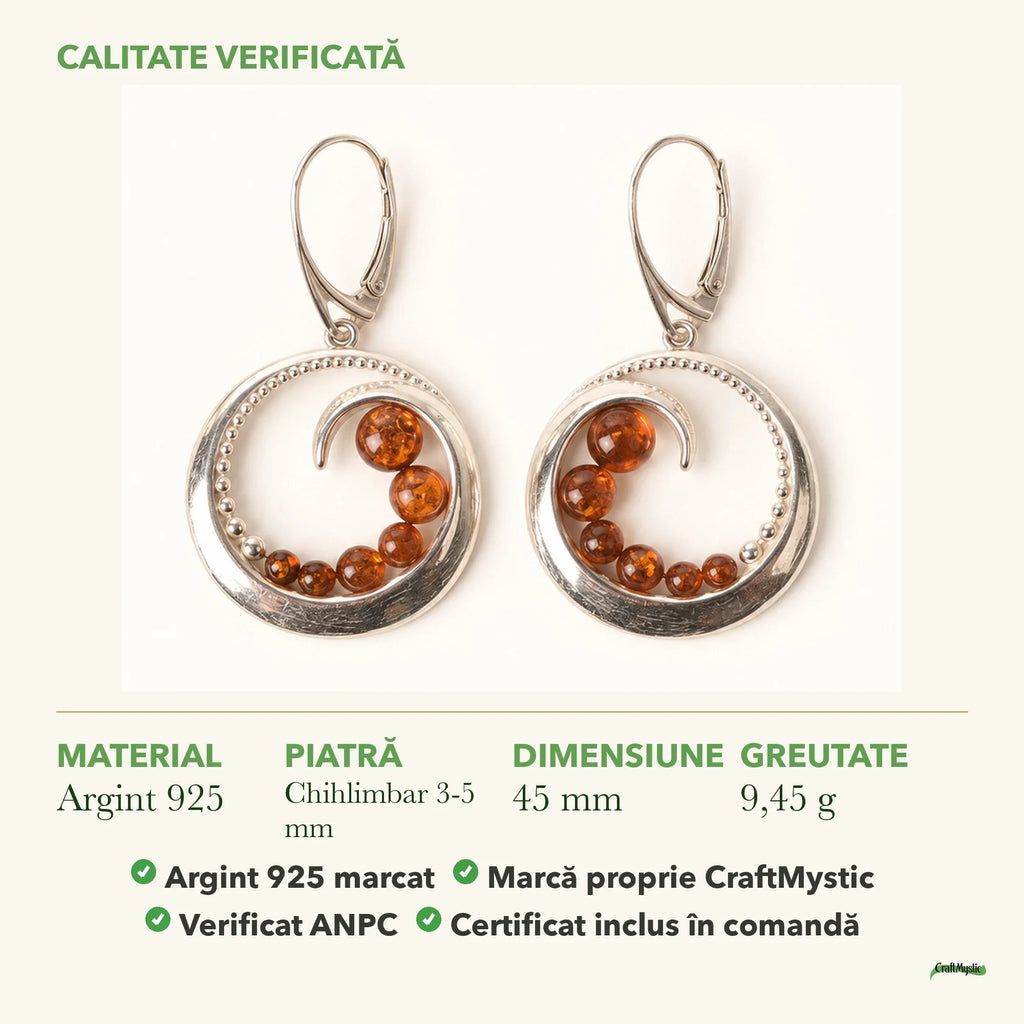 Cercei cu Chihlimbar: material, dimensiunea pietrei, greutate și marcajul 925