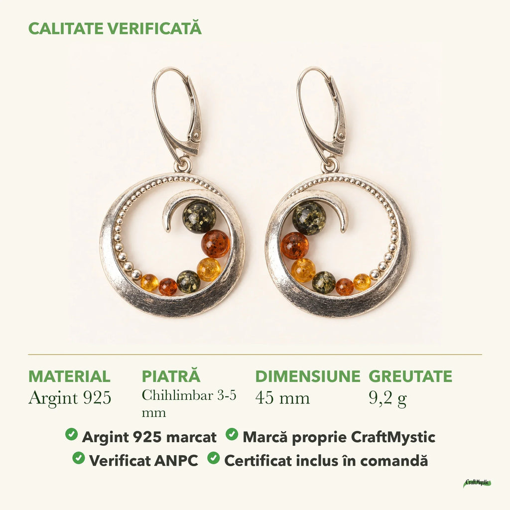 Cercei cu Chihlimbar: material, dimensiunea pietrei, greutate și marcajul 925