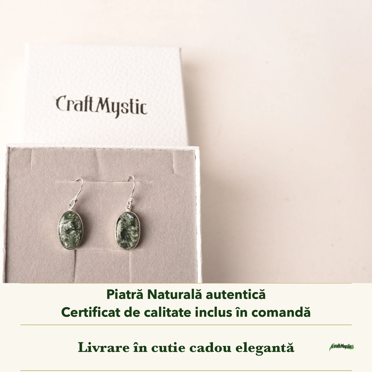 Cercei cu Serafinit în cutia cadou CraftMystic, cu certificatul de calitate