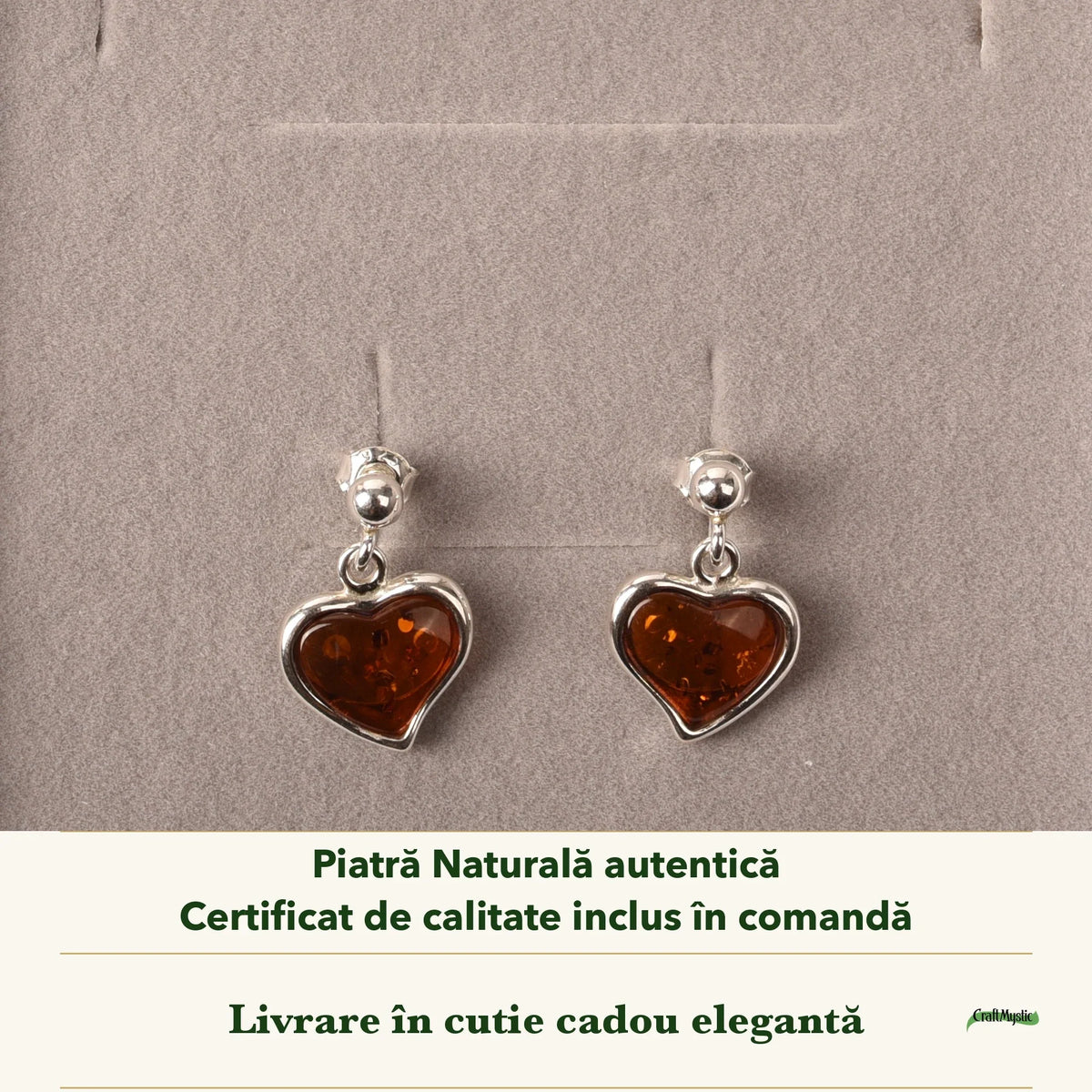 Cercei cu Chihlimbar în cutia cadou CraftMystic, cu certificatul de calitate