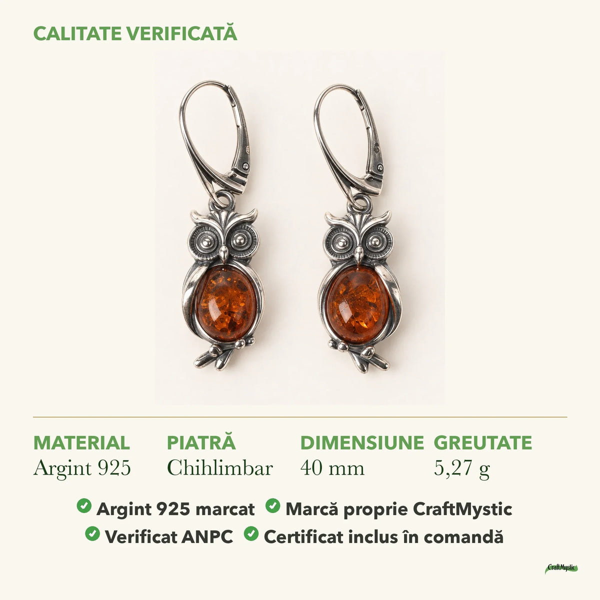 Cercei cu Chihlimbar: material, dimensiunea pietrei, greutate și marcajul 925