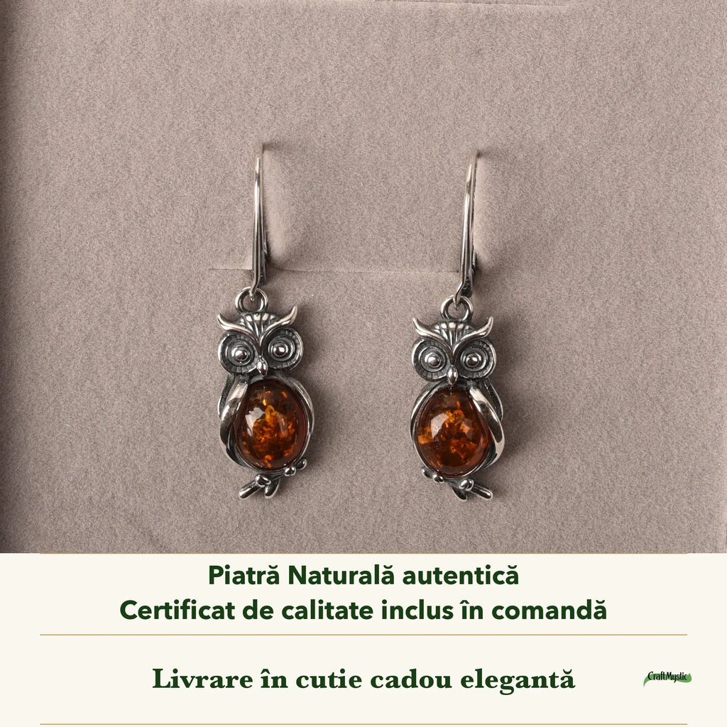 Cercei cu Chihlimbar în cutia cadou CraftMystic, cu certificatul de calitate