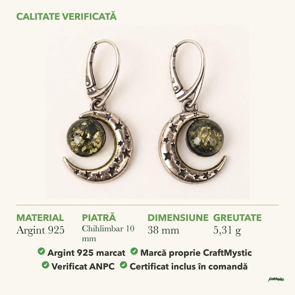 Cercei cu Chihlimbar: material, dimensiunea pietrei, greutate și marcajul 925