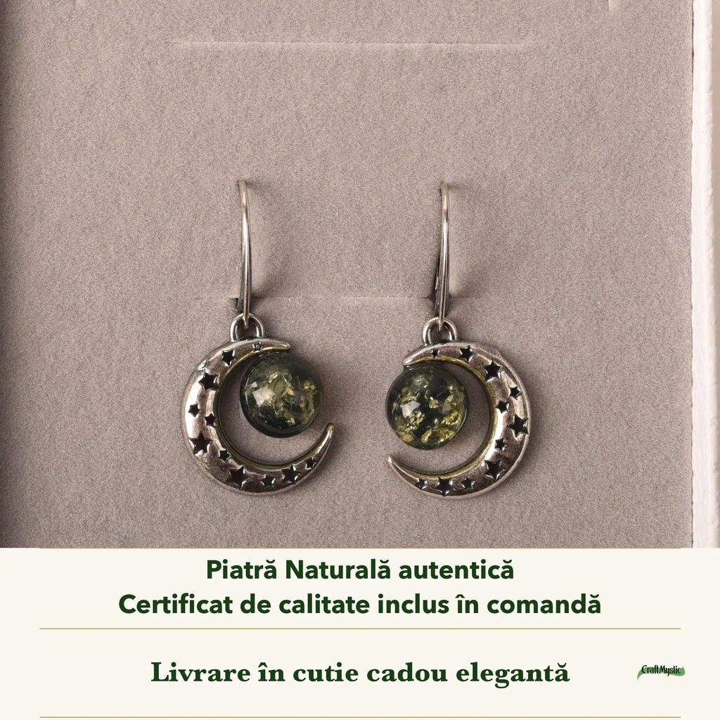 Cercei cu Chihlimbar în cutia cadou CraftMystic, cu certificatul de calitate