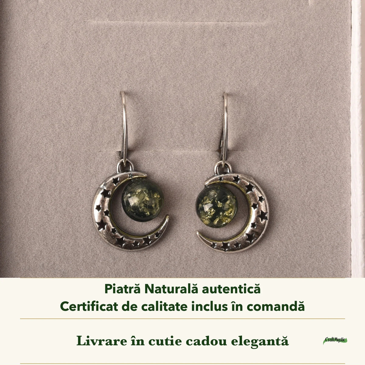 Cercei cu Chihlimbar în cutia cadou CraftMystic, cu certificatul de calitate