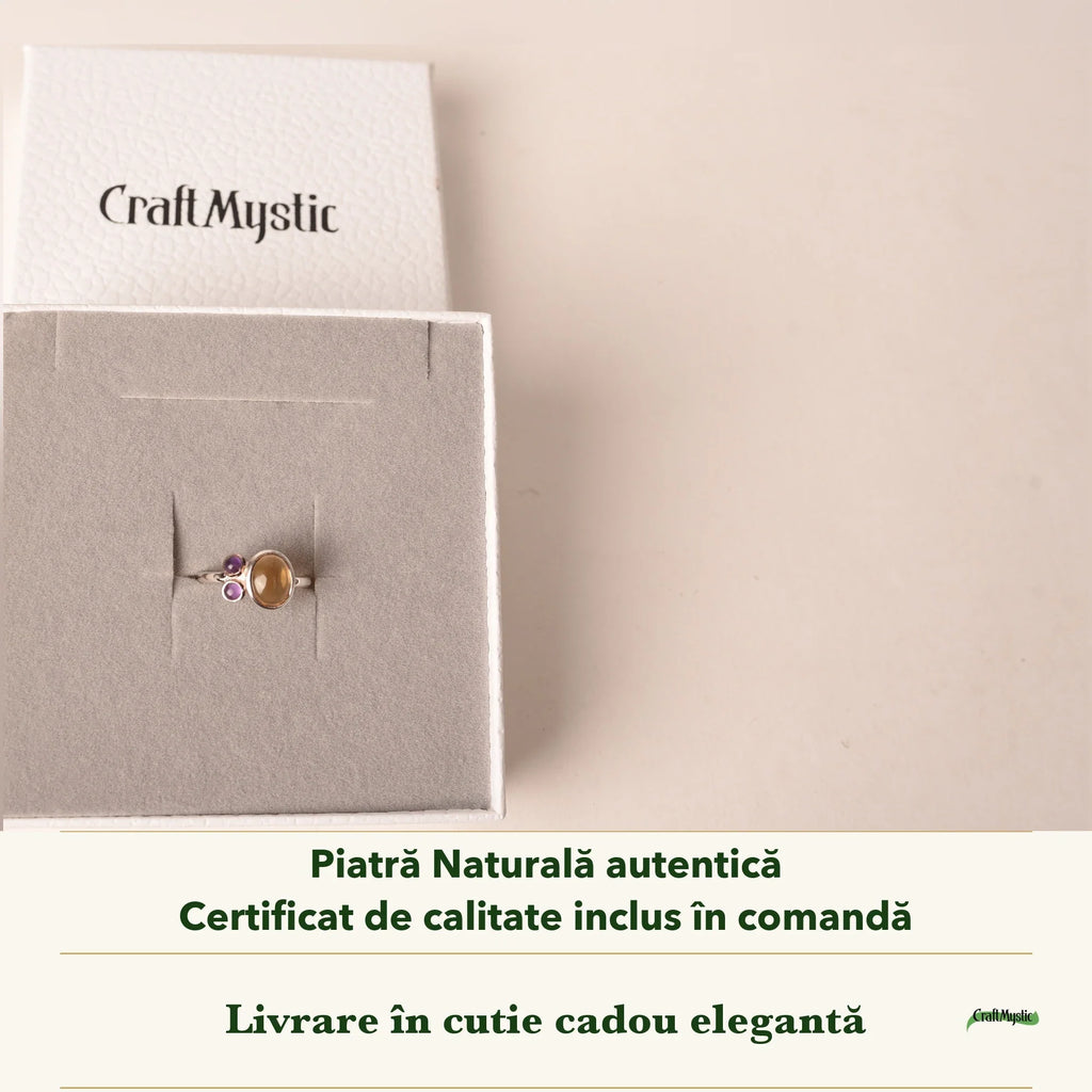 Inel cu Citrin în cutia cadou CraftMystic, cu certificatul de calitate