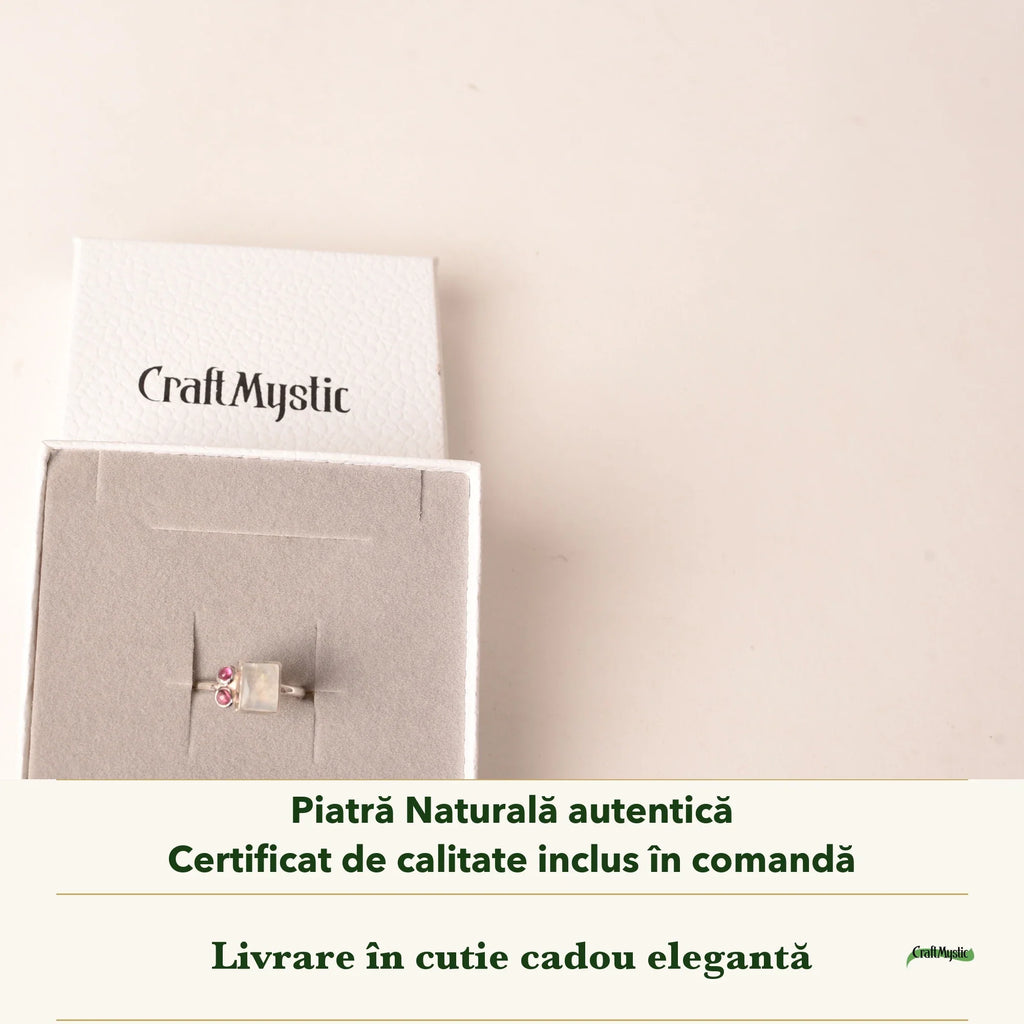 Inel cu Piatra Lunii în cutia cadou CraftMystic, cu certificatul de calitate