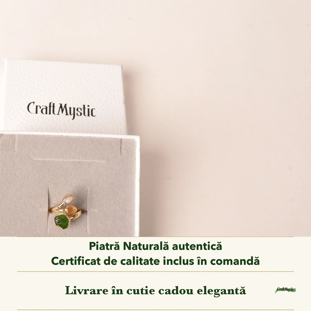 Inel cu Cromdiopsid, Citrin și Opal Etiopian în cutia cadou CraftMystic, cu certificatul de calitate