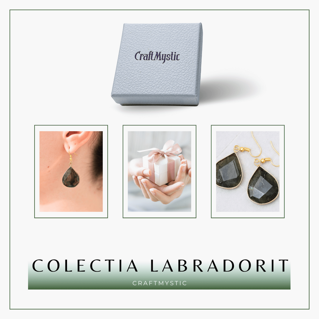 Cercei Aurii cu Labradorit Natural Fatetat in forma de "lacrima"