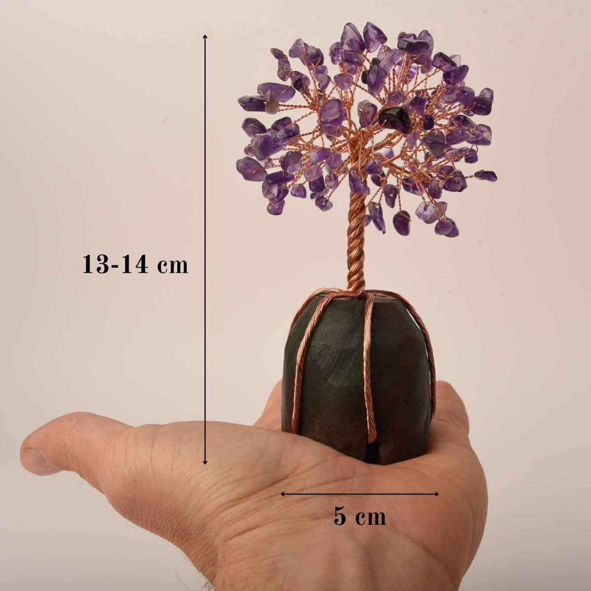 Copacel 13-14 cm din pietre semipretioase polisate de ametist si baza de piatra naturala de aventurin verde - Arbore din cristale semipretioase pentru energie pozitiva, cadou spiritual