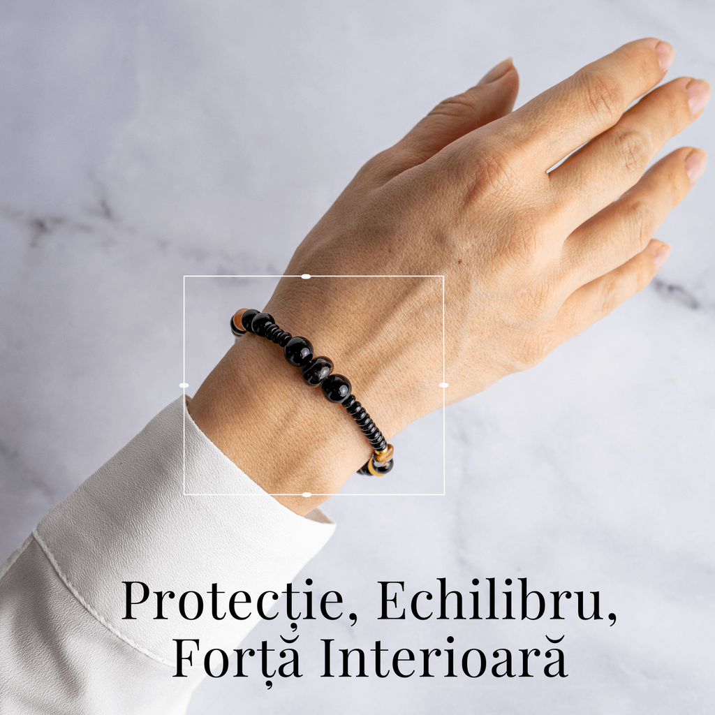 Scut Energetic – Bratara cu Agat Negru, Obsidian si Ochi de Tigru