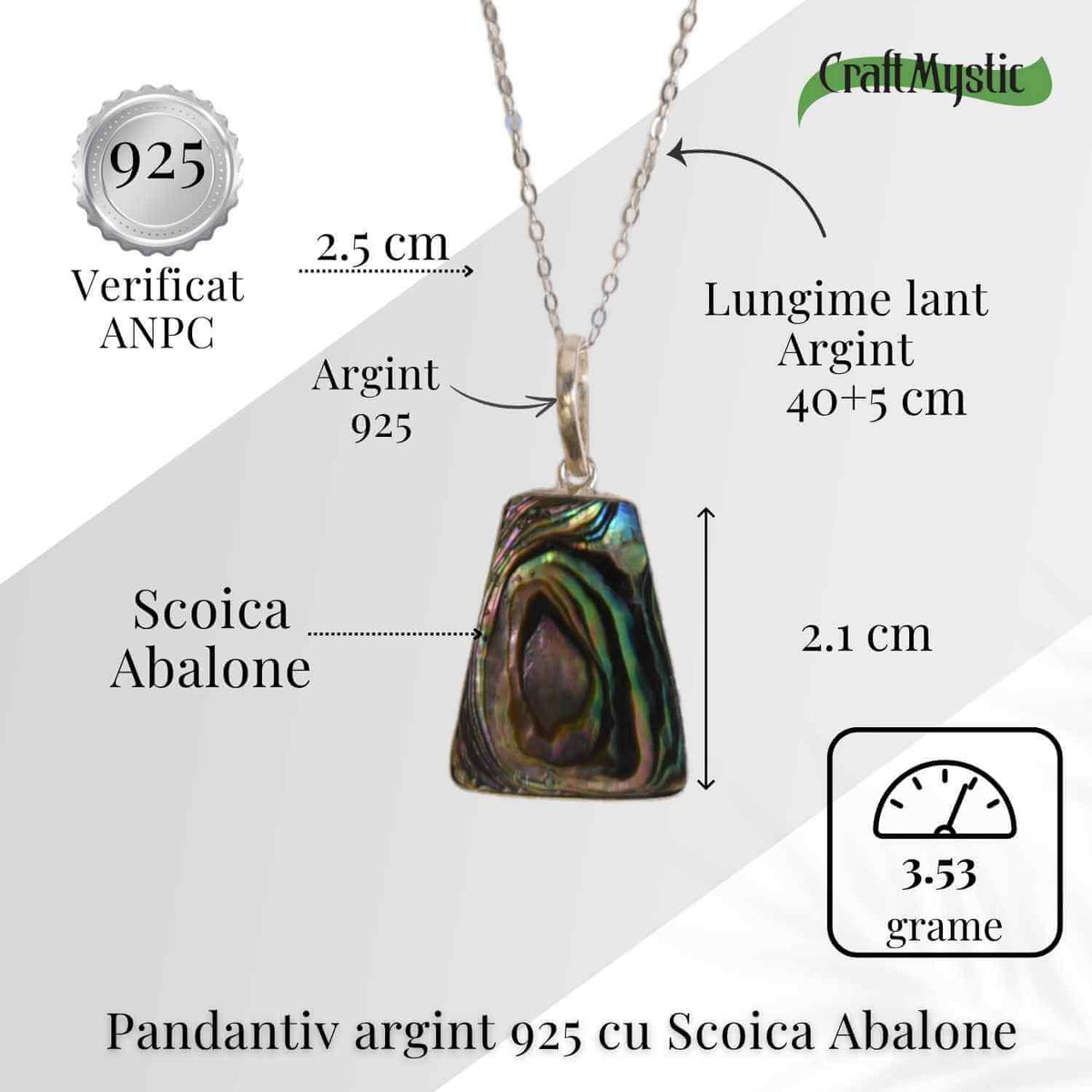 Echilibru si Stralucire Naturala – Colier Trapez cu Scoica Abalone si Argint 925