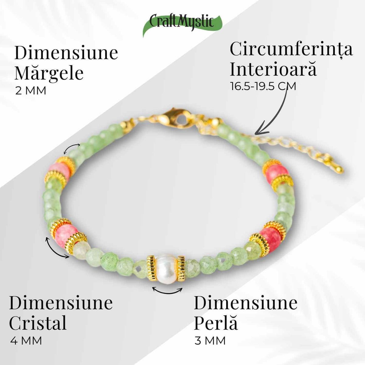 Prosperitate si Feminitate – Bratara cu Cristale de Peridot si Perla