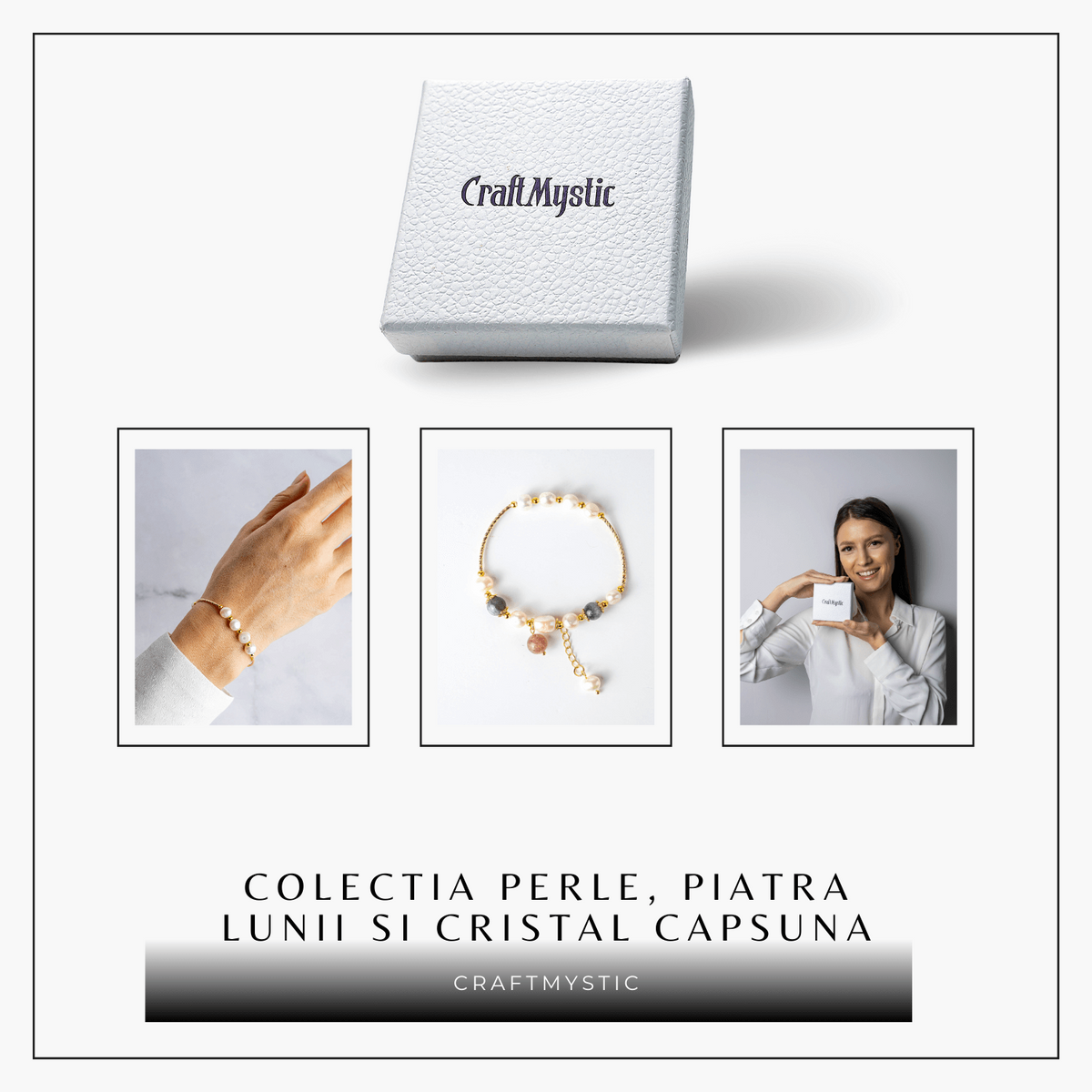 Energie Feminina– Bratara cu Perle, Piatra lunii si Cristal Capsuna