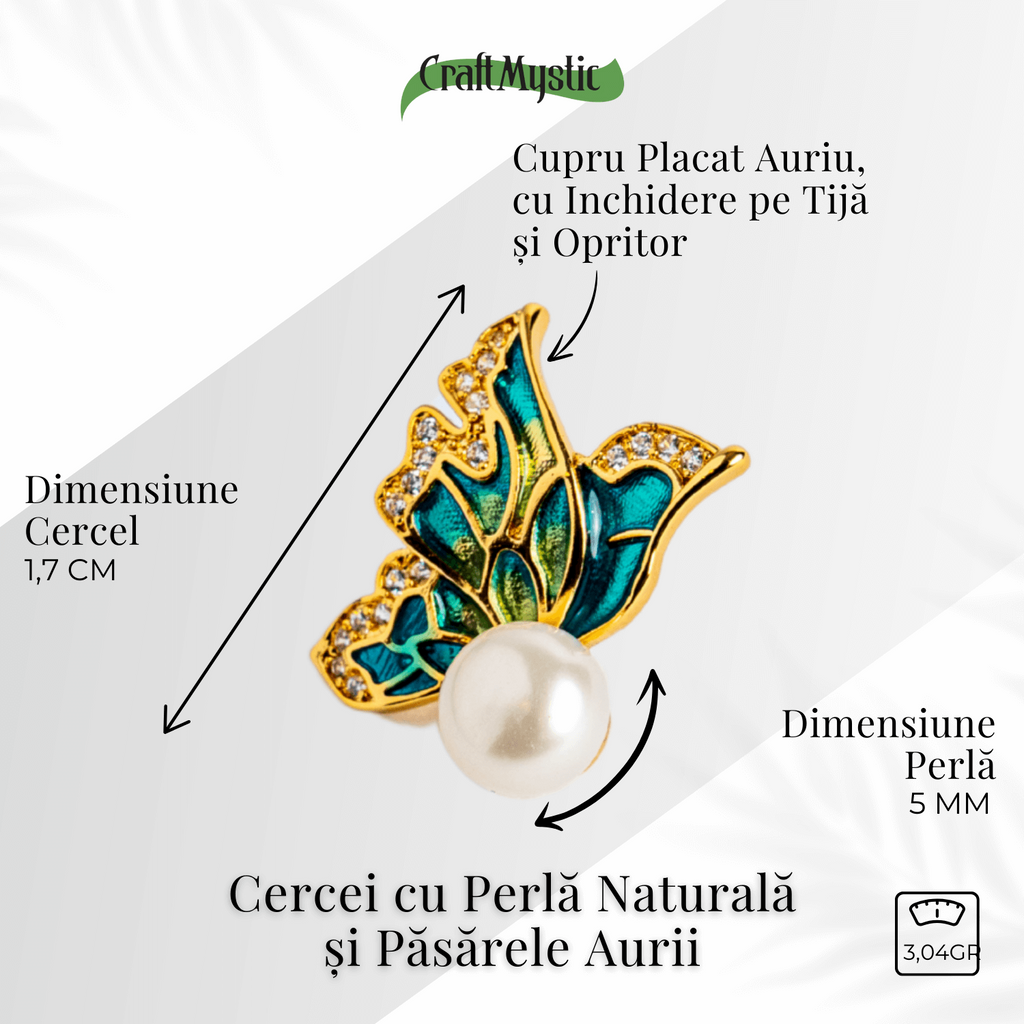 Eleganta care zboara – Cercei cu perla naturala si pasarele aurii
