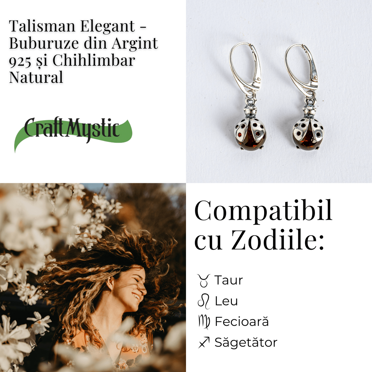 Buburuze Solare – Cercei cu chihlimbar natural si montura din argint 925