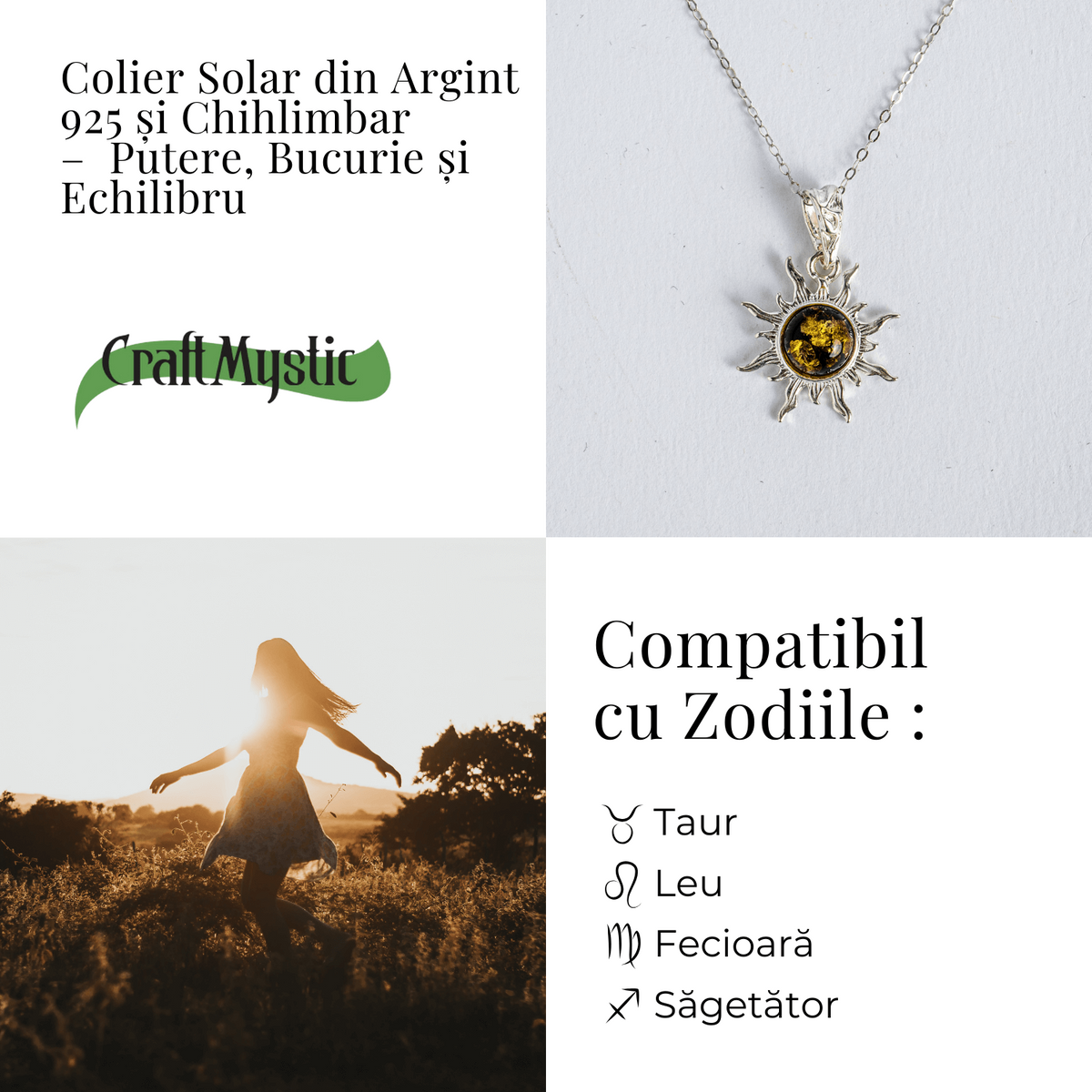 Puterea soarelui – Colier solar din argint 925 cu chihlimbar natural
