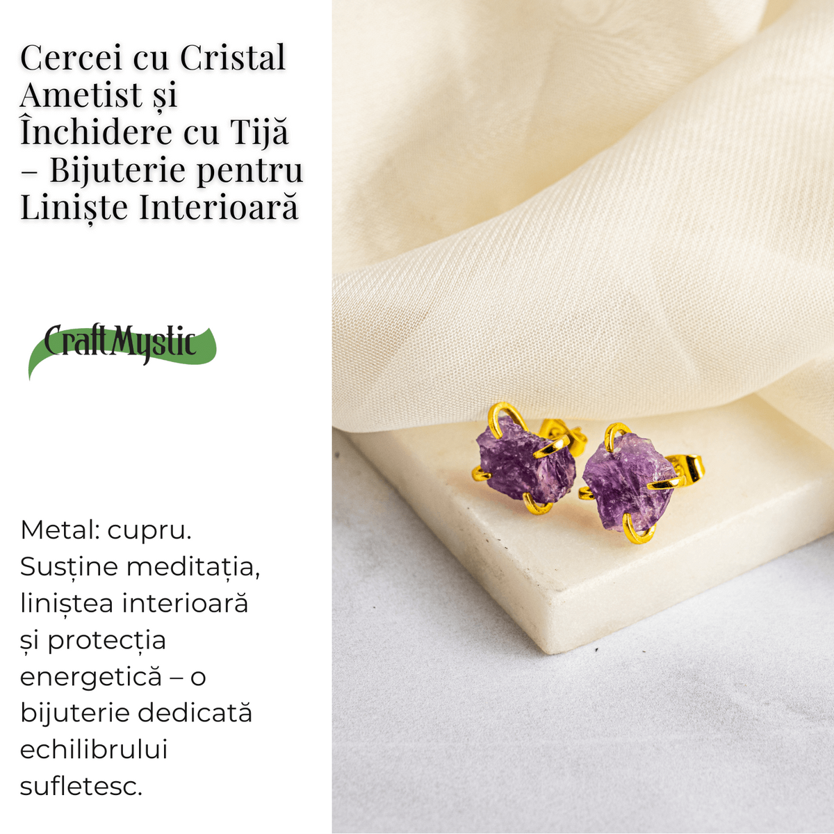 Puterea Linistii – Cercei cu Ametist si Inchidere cu Tija