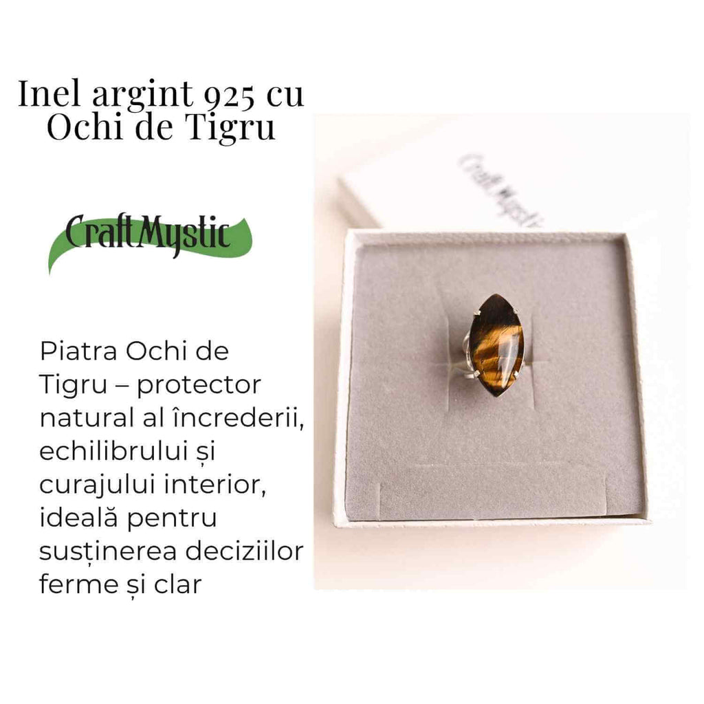 Inel Ajustabil Argint 925 cu Ochi de Tigru – Protectie si Claritate Mentala Zilnica