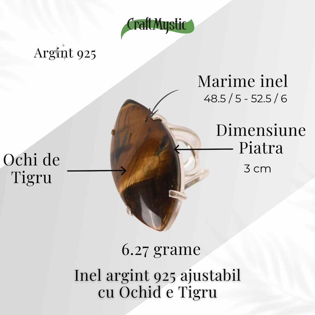 Inel Ajustabil Argint 925 cu Ochi de Tigru – Protectie si Claritate Mentala Zilnica