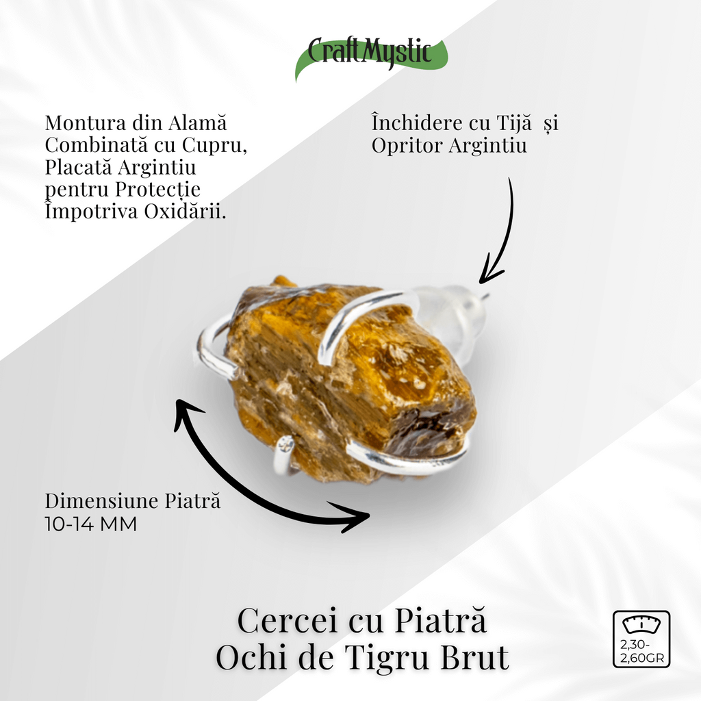 Cercei argintii cu Ochi de Tigru brut – Protectie, curaj si claritate mentala