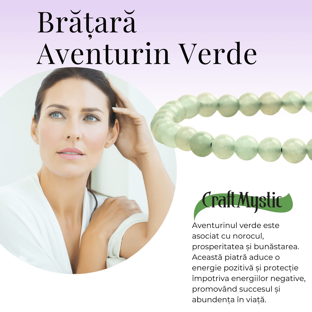 Bratara Elastica cu Margele 6mm din Aventurin Verde Semipretios Natural