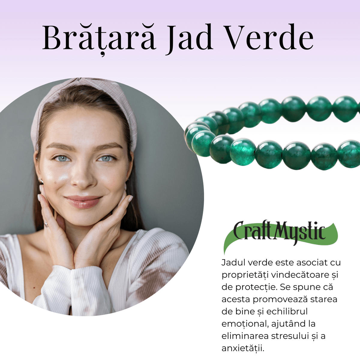 Bratara Elastica cu Margele 6mm din Jad Verde Semipretios Natural