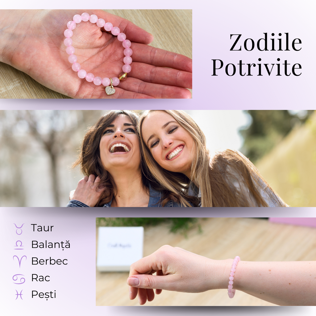 Bratara Elastica cu Margele 6mm din Cuart Roz Semipretios