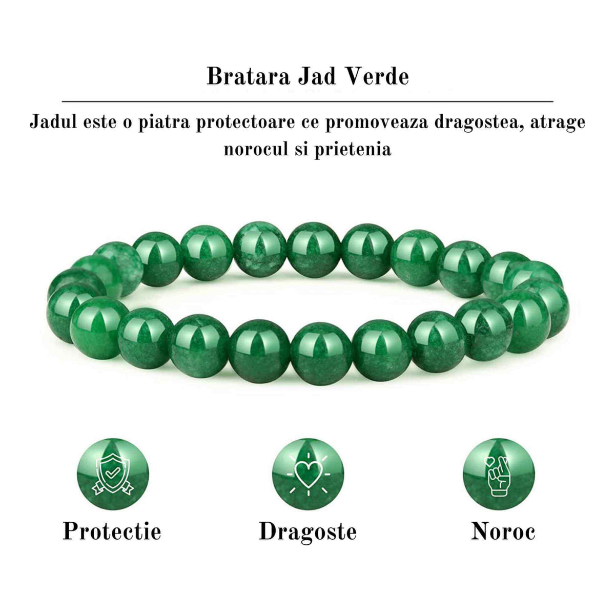 Bratara de jad cu margele de 8 mm pentru femei si barbati