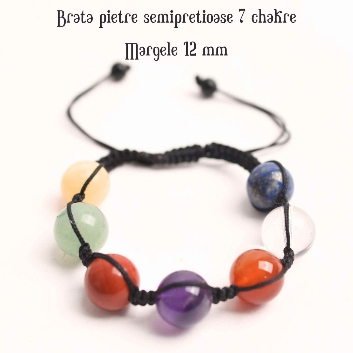Bratara a 7 Chakre cu Margele de 12 mm din Pietre Semipretioase Naturale - Echilibru si Vindecare