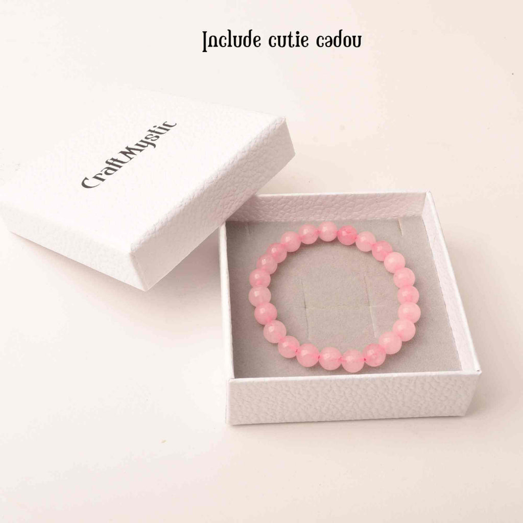 Bratara Elastica cu Margele de 8mm din Cuart Roz, Circumferinta 17 cm - Bijuterie Terapeutica si Cadou Elegant"