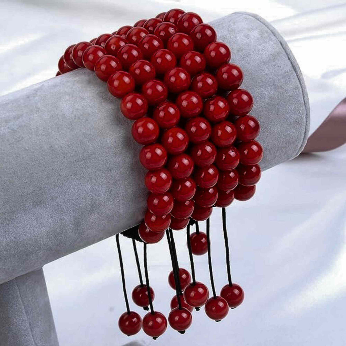 Bratara Ajustabila cu Margele de 8mm din Carneol Rosu Inchis, Circumferinta 19-24 cm - Accesoriu Energetic si Cadou Ideal