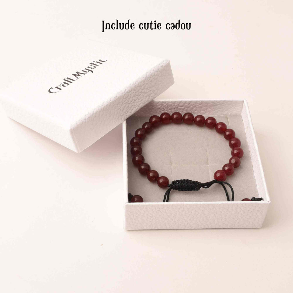 Bratara Ajustabila cu Margele de 8mm din Carneol Rosu Inchis, Circumferinta 19-24 cm - Accesoriu Energetic si Cadou Ideal