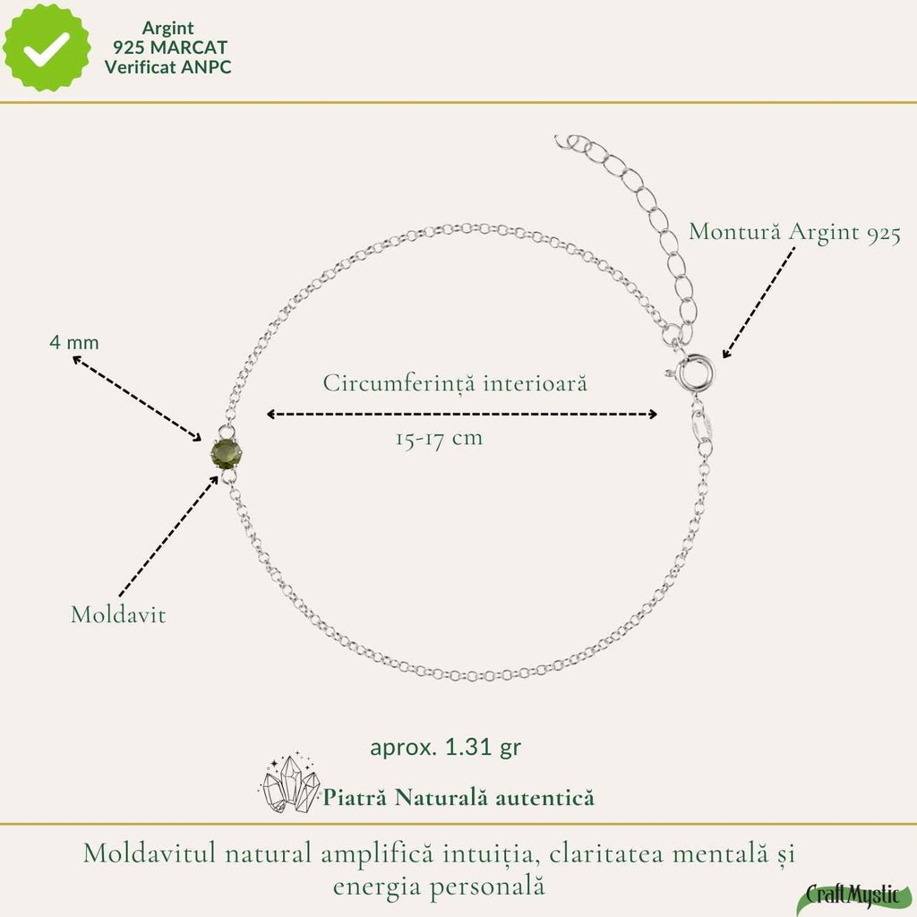 Brățară cu Moldavit, Argint 925 – CraftMystic