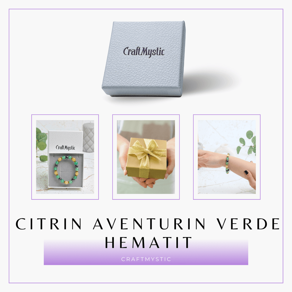 Bratara Elastica Energetizanta cu Margele 8mm din Citrin, Aventurin Verde si Hematit - Armonie si Echilibru