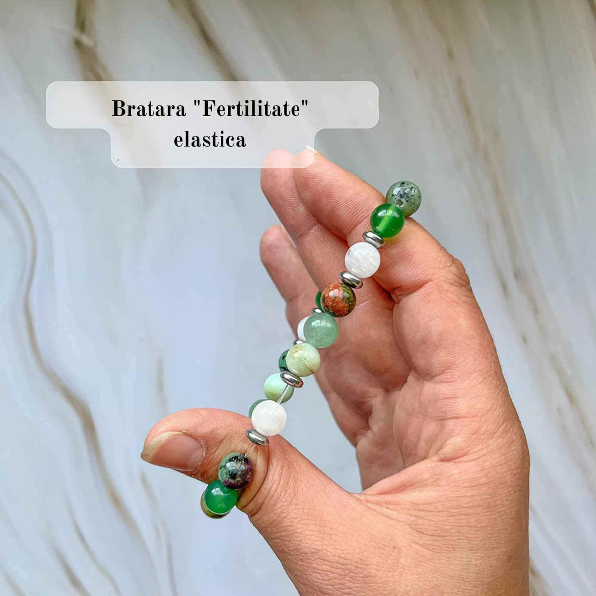 Bratara elastica "fertilitate" din cristale naturale vindecatoare cu margele de 8 mm - Potrivire elastica pentru majoritatea incheieturilor
