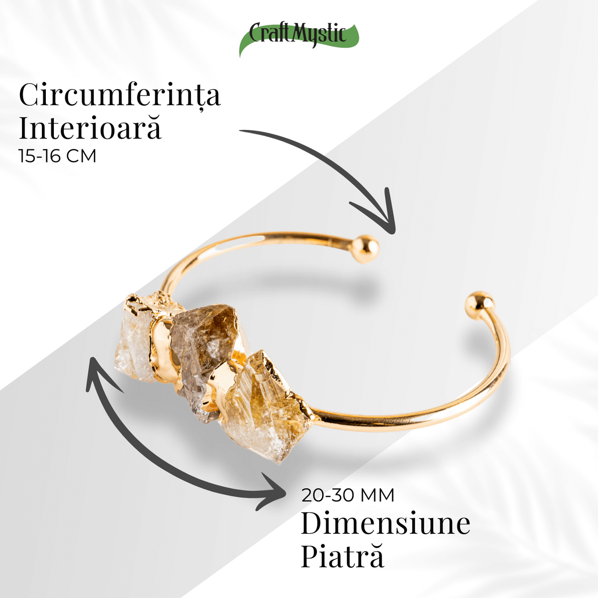 Bratara Aurie cu Triplu Citrin Brut – Energie Pozitiva & Prosperitate