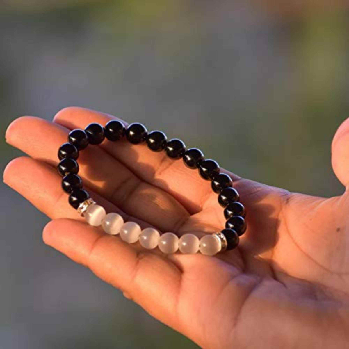 Bratara cu margele 8mm din cristale naturale Obsidian negru si selenit pentru dragoste