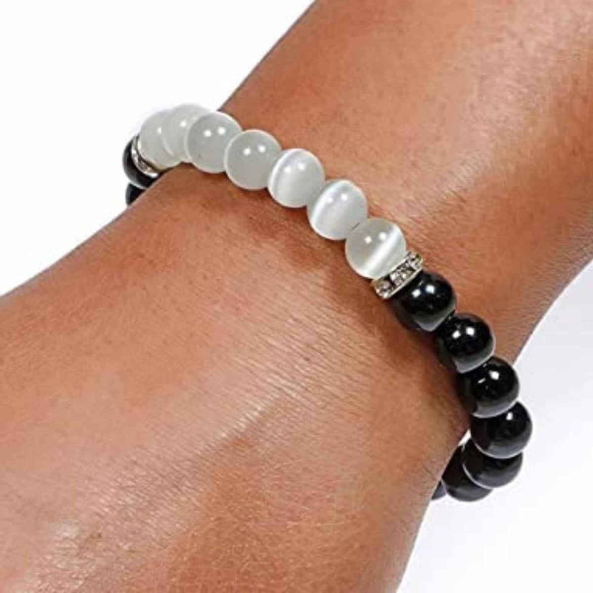 Bratara cu margele 8mm din cristale naturale Obsidian negru si selenit pentru dragoste