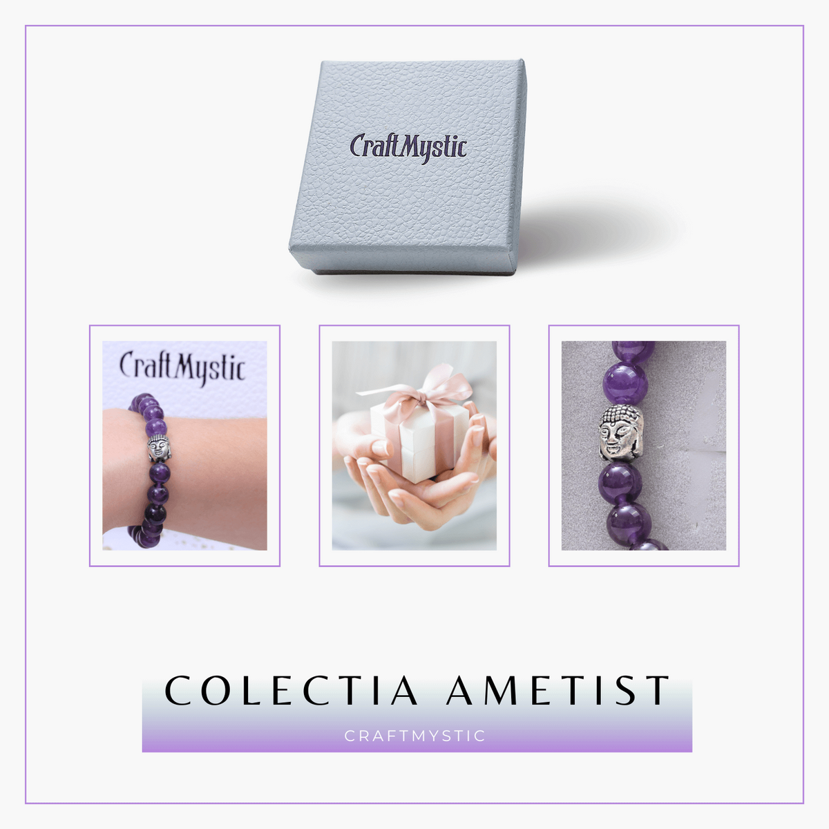 Bratara Reiki Ametist Natural 8mm cu Accesoriu Buddha