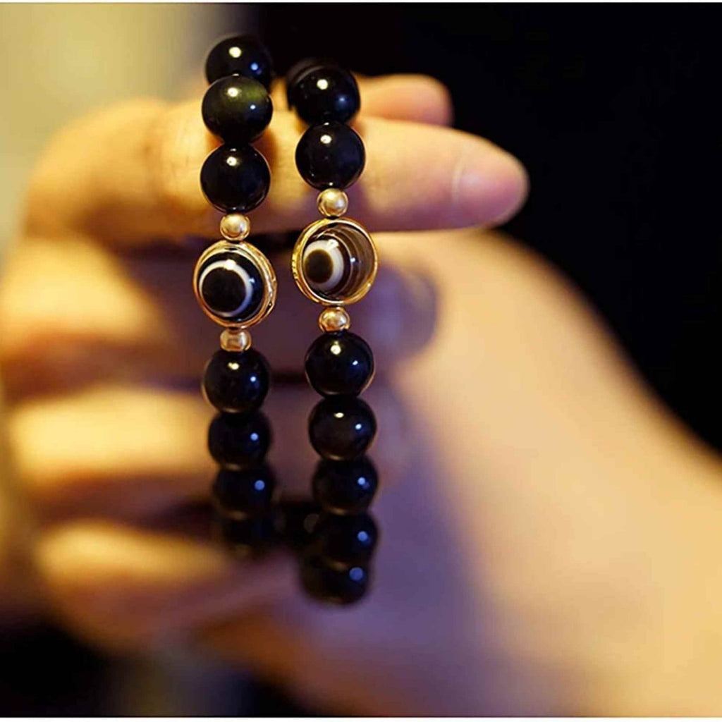 Bratara din obsidian negru si ochi natural de agat