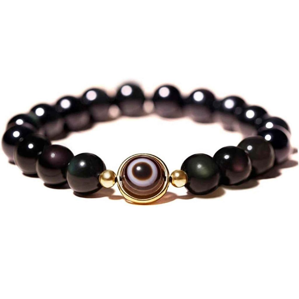 Bratara din obsidian negru si ochi natural de agat - bratara feng shui pentru protectie si noroc