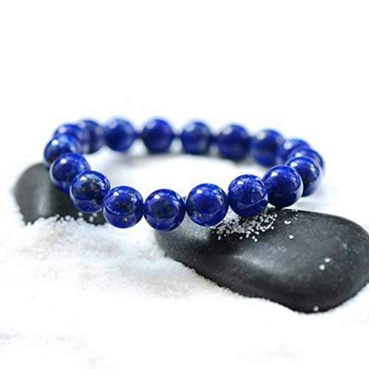 Bratara din pietre semipretioase 8mm Lapis Lazuli cu pigment culoare lucrata manual - Bratara stretch cu margele