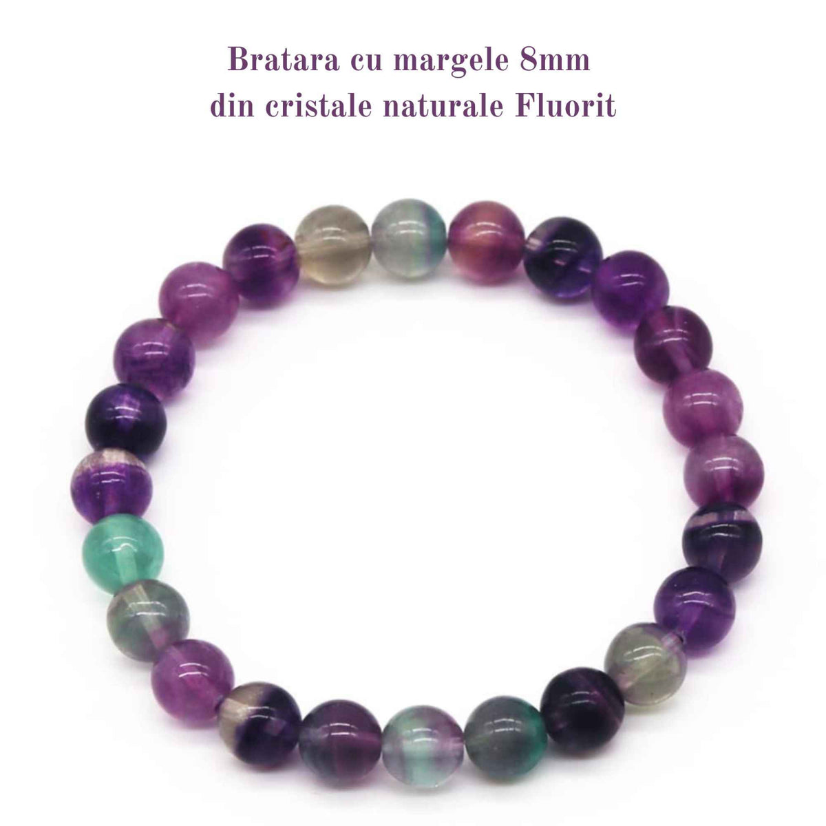 Bratara curcubeu din cristale semipretiose Fluorit 9mm Cadou bijuterii cristal chakra natural