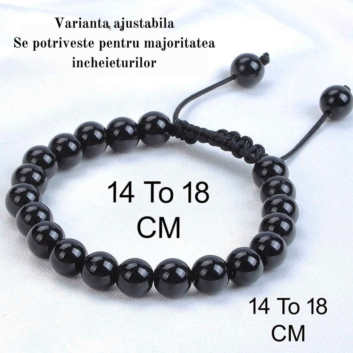 Bratara cu Margele de 8mm din Cristale Semipretioase Onyx Negru, Curea de Mana Reglabila pentru Incheietura Mainii, Eliminator de Energie Negativa