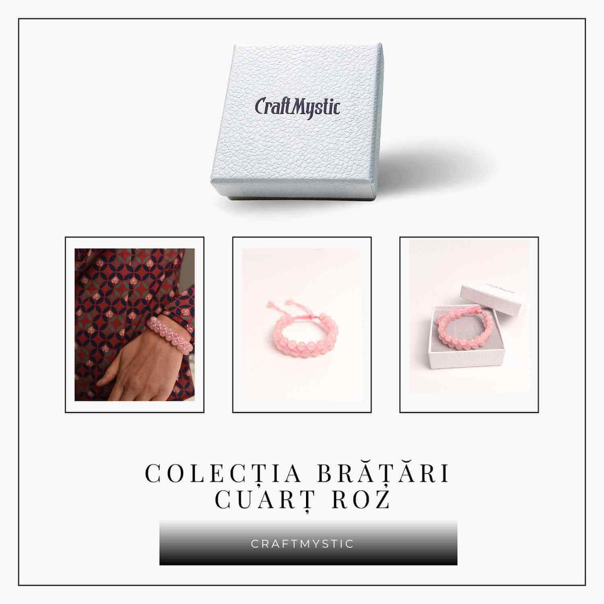 Bratara Dubla Reglabila din Cuart Roz 8mm – Iubire și Armonie