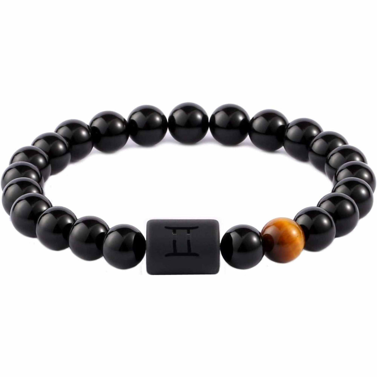 Bratara din pietre naturale 8mm Obsidian si Ochi de Tigru pentru barbati cu cele 12 constelatii - Include dubla gravura cu semn zodiacal specific