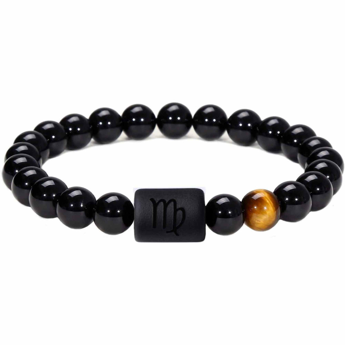 Bratara din pietre naturale 8mm Obsidian si Ochi de Tigru pentru barbati cu cele 12 constelatii - Include dubla gravura cu semn zodiacal specific