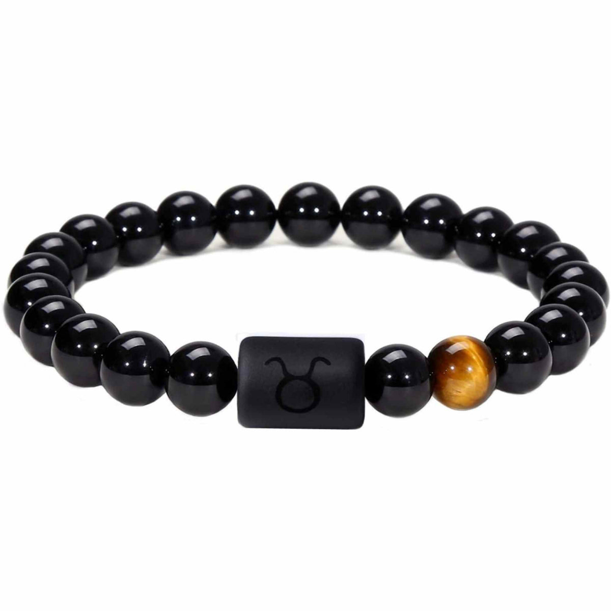 Bratara din pietre naturale 8mm Obsidian si Ochi de Tigru pentru barbati cu cele 12 constelatii - Include dubla gravura cu semn zodiacal specific